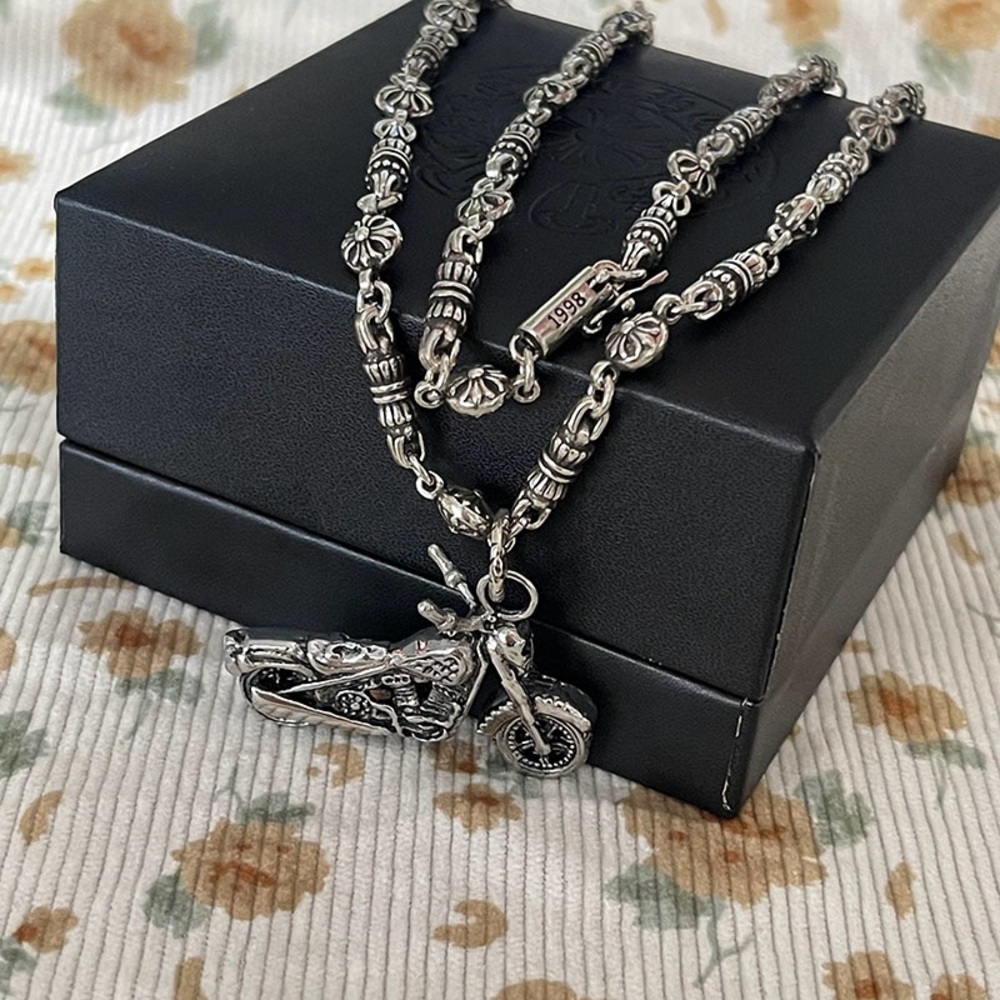 Chrome Hearts Sterling Silver Motorcycle Pendant Necklace